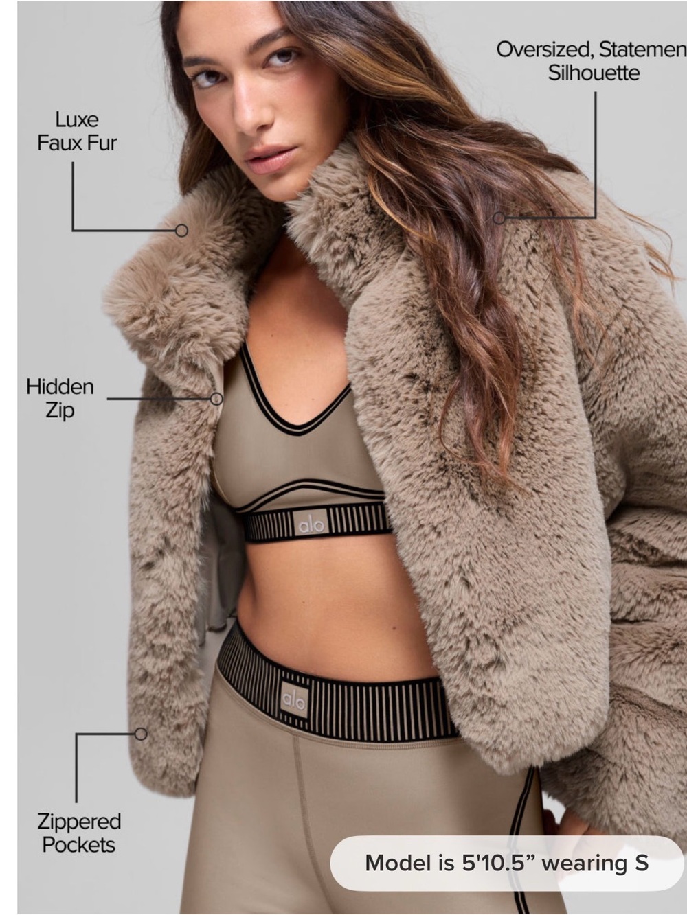 ALO Yoga Luxe Faux Fur Oversized Jacket in Taupe
